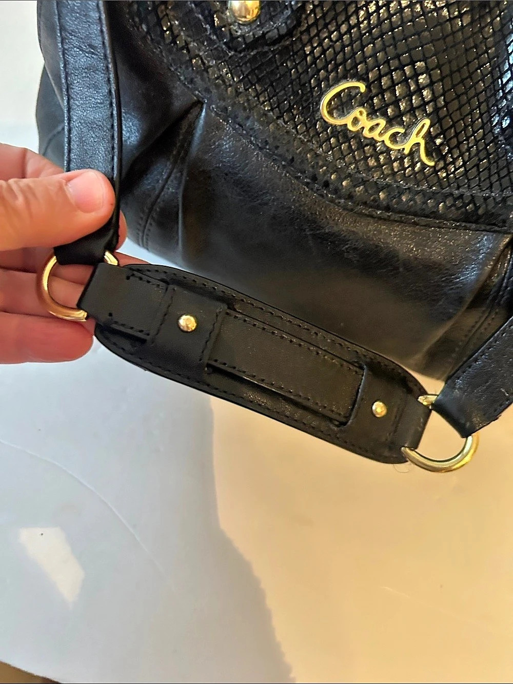 Coach Ashley Black Leather & Snake-Embossed Satchel/ Shoulder Bag Beautiful - Picture 8 of 16